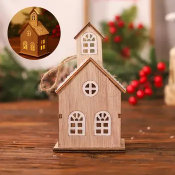 Деревянный рождественский домик Теплое свечение Рождественский домик Очаровательное светящееся окно Рождественский домик Орнамент Дерево для рабочего стола для вечеринок