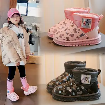 Новые зимние детские теплые зимние ботинки для мальчиков, нескользящие удобные зимние ботинки на мягком меху, Детские уличные хлопчатобумажные ботинки для девочек, спортивная обувь