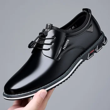 Мужские модельные туфли для мужчин, оксфорды на шнуровке, Черная кожаная деловая обувь, Удобная роскошная мужская обувь больших размеров.