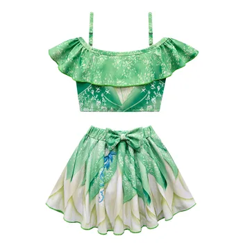 Очаровательный костюм Принцессы Тианы, платье для девочек, Купальники для вечеринок, Зеленая Тиана, Карнавальные комплекты для косплея, одежда
