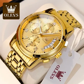 OLEVS 2879 Мужские часы С хронографом, кварцевые часы Masculino, подарок, стальной ремешок, светящиеся водонепроницаемые мужские наручные часы
