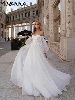 Романтическое свадебное платье с вырезом сердечком, классические аппликации, блестки, халат невесты, Изящное Длинное свадебное платье трапециевидной формы Robe De Mariée