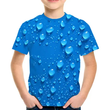 2020 Летняя Детская Модная Футболка с 3D рисунком Для мальчиков И девочек, Яркая футболка с принтом капель Воды И листьев, Детский Пуловер, Футболки от 4 до 13 лет