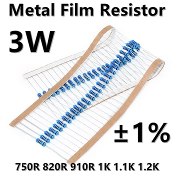 (10шт) 3 Вт Металлический пленочный резистор 1% пятицветный кольцевой прецизионный резистор 750R 820R 910R 1K 1.1K 1.2K ом Ω