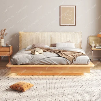 Специальное предложение Подвесная кровать Cloud Small Apartment High Box Tatami Cream Log Style для хранения вещей в японском стиле 1,8-спальная кровать