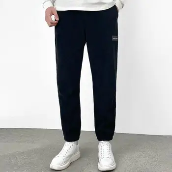 Мужские спортивные брюки Мужские утолщенные плюшевые широкие спортивные брюки с завязками и карманами на эластичном поясе для мужчин на осень Зиму