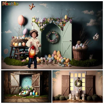 Mocsicka Фотофоны для Пасхальной вечеринки с кроличьими яйцами, декор для деревянной двери, детский портрет, реквизит для фотосессии, студийный портрет