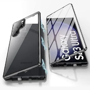 Адсорбция магнитом Подходит для Samsung GalaxyS22 S21 s23 Защита объектива Ultra, защитный замок, двусторонний металлический корпус из закаленного стекла.