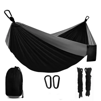 Однотонный парашютный гамак с ремнями для гамака и черным карабином Походная мебель для выживания и путешествий на двоих