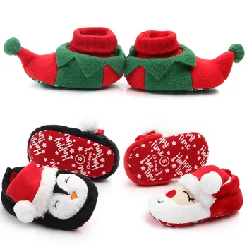 Детская Рождественская обувь из мягкого хлопка, теплая Плюшевая Зимняя Рождественская Елка, Санта и милый Пингвин, Высококачественная Детская обувь для новорожденных