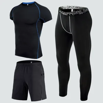 Спортивный костюм 2023, мужские летние быстросохнущие дышащие колготки, костюм для фитнеса с короткими рукавами, леггинсы для бега.