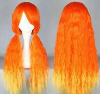 Косплей Лолиты С Длинными Вьющимися Оранжевыми и Желтыми Термостойкими Волосами для Вечеринки
