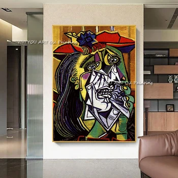 100% Ручная работа Портрет Плачущей женщины Картина маслом Пикассо, большой размер, холст, украшение для гостиной, дома