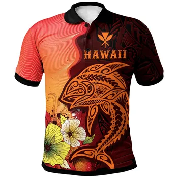Гавайская рубашка-поло Tribal Tuna Fish, летняя модная рубашка-поло с 3D принтом, мужская и женская футболка с коротким рукавом, уличная одежда 05