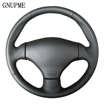 GNUPME, чехол для рулевого управления из искусственной кожи, сшитый вручную, черный чехол для рулевого колеса автомобиля для Peugeot 206CC 2005 206 2003