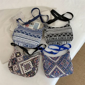Женская дизайнерская сумка через плечо, винтажная сумка через плечо, вместительная сумка с карманами, сумка-хобо, универсальная тканевая сумка-мессенджер