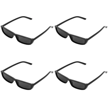 4X Винтажные прямоугольные солнцезащитные очки Женские солнцезащитные очки в маленькой оправе Ретро-очки S17072 Черная оправа Черный