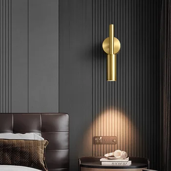 Латунный светодиодный настенный светильник с возможностью регулировки 3-х цветовой температуры, поворотный для гостиной, спальни, освещения для чтения, золотой, черный, прямая поставка