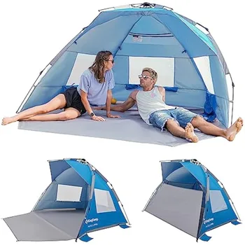 Пляжная палатка KingCamp с навесом, 10 секунд, легко устанавливаемый портативный пляжный тент, солнцезащитный козырек для 3-4 человек