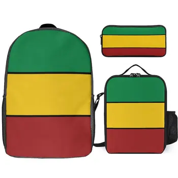 Набор 3 в 1 17-дюймовый рюкзак Сумка для ланча Сумка для ручек Rasta Stripes Стойкая Уникальная Удобная Зубная паста для летних лагерей
