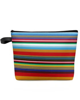 Разноцветная косметичка в мексиканскую полоску, сумка для путешествий, женские косметические сумки, органайзер для туалета, пенал для хранения детей,