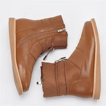 Модные ботильоны из коричневого плюша с плоской подошвой, теплые парусиновые модные ботильоны для женщин, удобная повседневная хлопковая обувь, зимние ботинки, размер 42