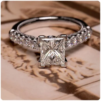2024 Классические женские свадебные Обручальные ювелирные кольца Роскошной огранки принцессы с фианитами, Идеальное качество, Женское кольцо, подарок на годовщину