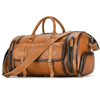 Винтажная дорожная сумка из натуральной кожи для мужчин, модная дорожная сумка, багажная сумка с отделением для обуви, сумка для фитнеса большой емкости