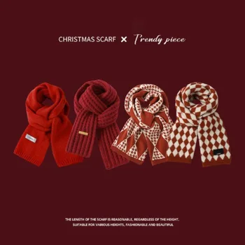 Мягкий Большой красный Вязаный шарф нового стиля из практичной шерсти, Дышащий Теплый Шарф, теплый Студенческий Универсальный Шерстяной Модный шарф