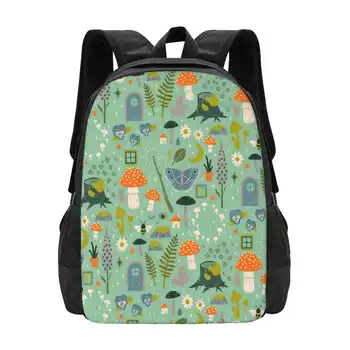 Рюкзак с рисунком сказочного сада, школьные сумки с рисунком мятной пастели, сказочный сад, природа, грибы, бабочки, пчелы, цветы, цветочный рисунок