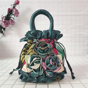 2023 Женская сумка на шнурке с кружевным цветком в этническом стиле Hanfu, вышитая мультяшной сумкой