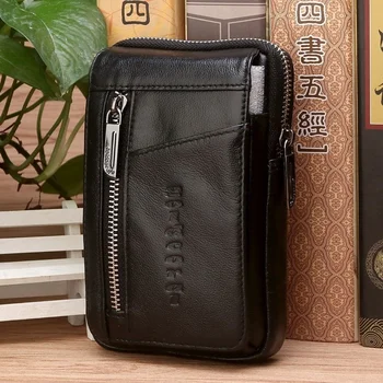 Высококачественный мужской пояс из натуральной кожи, кошелек, поясная сумка, мини-карман для мобильного телефона, портсигар, поясная сумка на крючке