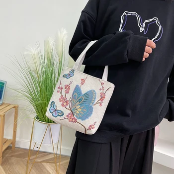 Холщовая сумка с вышивкой в этническом стиле в виде Слона, модная повседневная сумка для покупок на молнии, мини-сумочка