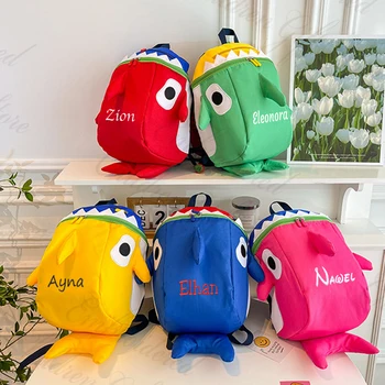 Новый детский рюкзак с мультяшной акулой, именные школьные сумки для учеников начальной школы, рюкзак большой емкости с именами