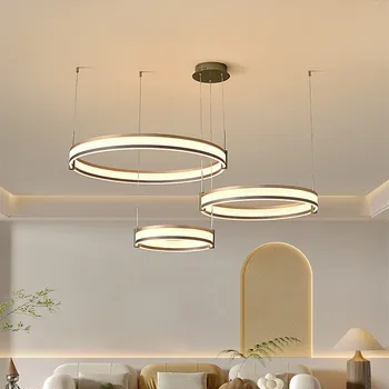 Современный светодиодный подвесной светильник, круглый светильник, дизайн-проект интерьера, подвесной светильник на проволоке, светодиодное кольцо, подвесной светильник