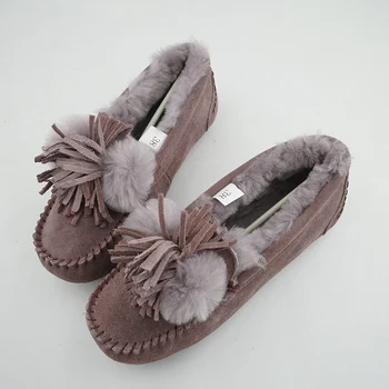 Высококачественная женская обувь на плоской подошве с подкладкой из натурального меха и натуральной кожи, женские мокасины, повседневные лоферы, теплые зимние ботильоны больших размеров