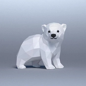 Набор бумажных моделей для маленьких белых медвежат Геометрический полигон Papercraft Креативная 3D модель Украшение детской комнаты Украшения для дома
