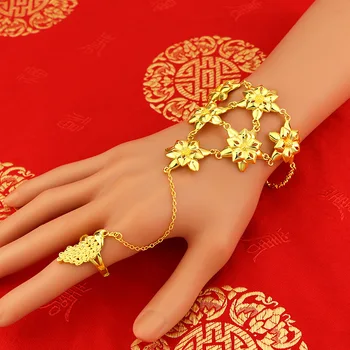 Женский браслет с кольцом и павлином из 24-каратного золота N20073