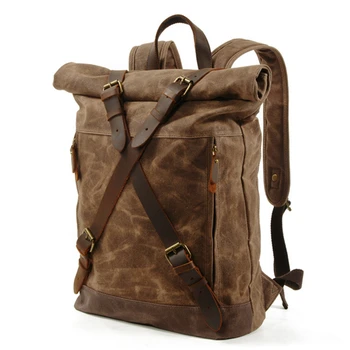 Новые роскошные винтажные холщовые рюкзаки для мужчин, холст, масло, воск, Кожаный рюкзак для путешествий, Большие водонепроницаемые рюкзаки, Ретро-рюкзак