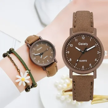 Модные брендовые часы для женщин, браслет с простыми арабскими цифрами, Кожаное женское платье, кварцевые часы Relogio Feminino