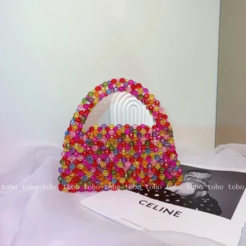 Индивидуальная сумка из бисера разных цветов, летние Новые кошельки и сумочки, милые сумки-коробки для женщин 2023, новые роскошные сумки