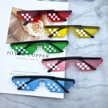 НОВЫЙ дизайн солнцезащитных очков Mosaic, забавные солнцезащитные очки Pixel Black, солнцезащитные очки робота-геймера в стиле ретро, сувениры для косплея на день рождения