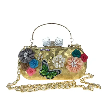21,5x11 см, новая 3D атласная цветочная сумка для ужина, вышитая бабочкой и жемчужными лепестками, женская кожаная сумка-клатч с водяным кубом A7834