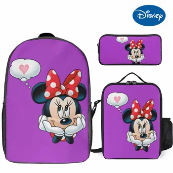 Набор рюкзаков из трех предметов, изготовленный на заказ, милый рюкзак с головой Диснея Микки и Минни, сумка для еды, пенал для мальчиков и девочек, школьный набор