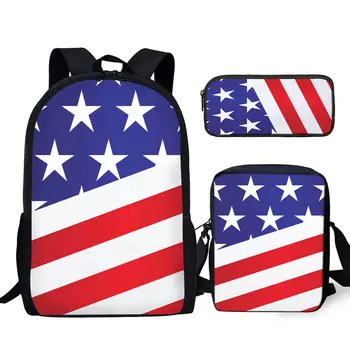 Рюкзак для студенческих учебников с 3D-печатью американского флага YIKELUO, регулируемый плечевой ремень, сумка-мессенджер, пенал