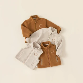 Осенне-зимняя детская одежда 3-8 лет, детское пальто, повседневная простая мягкая флисовая рубашка на молнии, теплый жилет / пальто