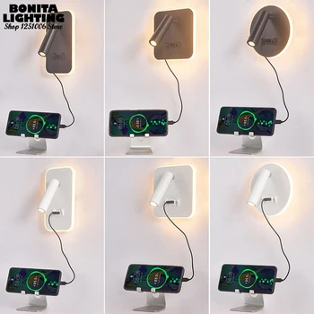 Прикроватный светодиодный настенный светильник для чтения в отеле, двойные переключатели, интерфейс USB, быстрая зарядка, настенный светильник, вращающийся на 330 градусов, бра, светильник