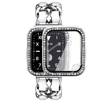 защитная пленка для экрана apple watch case series 6 5 4 se 40 мм 44 мм ремешок для iwatch + чехол с блестящими бриллиантами + бампер из мягкой пленки