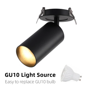 Встроенный светодиодный Потолочный Трековый Светильник с возможностью поворота на 360 ° и Складывания на 90 ° Белый Черный Золотой Медный 6 Вт GU10 Лампа Сменный Настенный Точечный Светильник