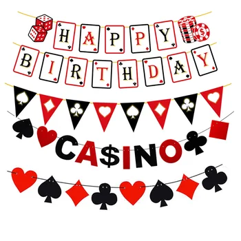 Блестящий баннер на тему казино, украшения для дня рождения и девичника в Лас-Вегасе, гирлянды для покерной вечеринки, сувениры и принадлежности